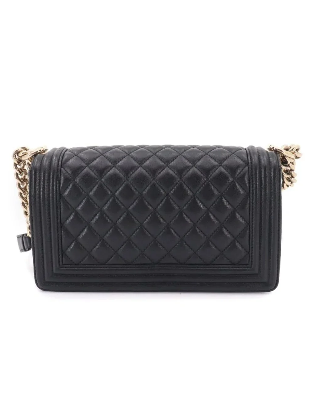 Chanel Boy Chain Shoulder Bag Lambskin Black Gold